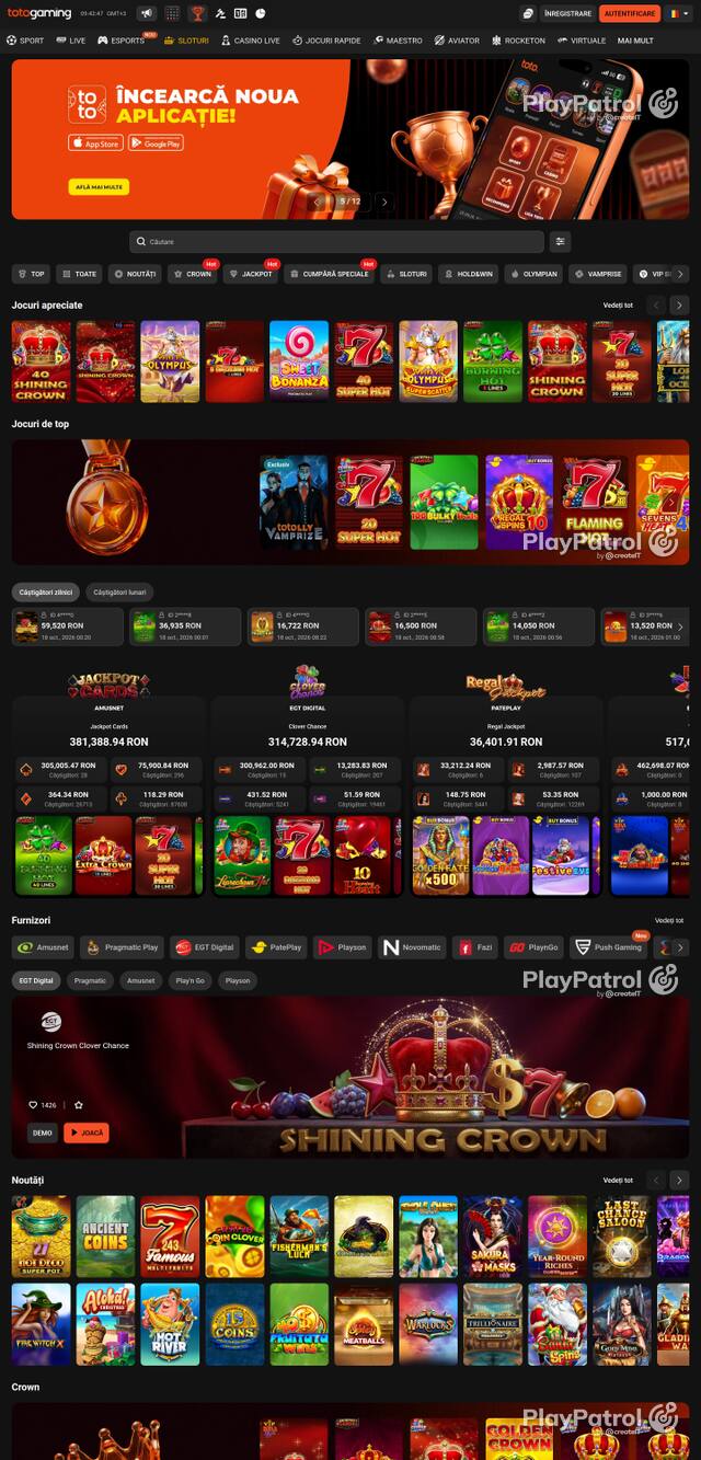 Capture of the front page of Totogaming (totogaming.ro) on 18 October 2026
