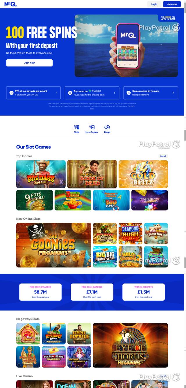Capture of the front page of MrQ (mrq.com) on 11 October 2026