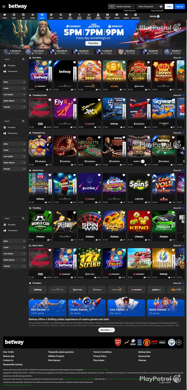 Capture of the front page of betway.co.za (betway.co.za) on 7 October 2026