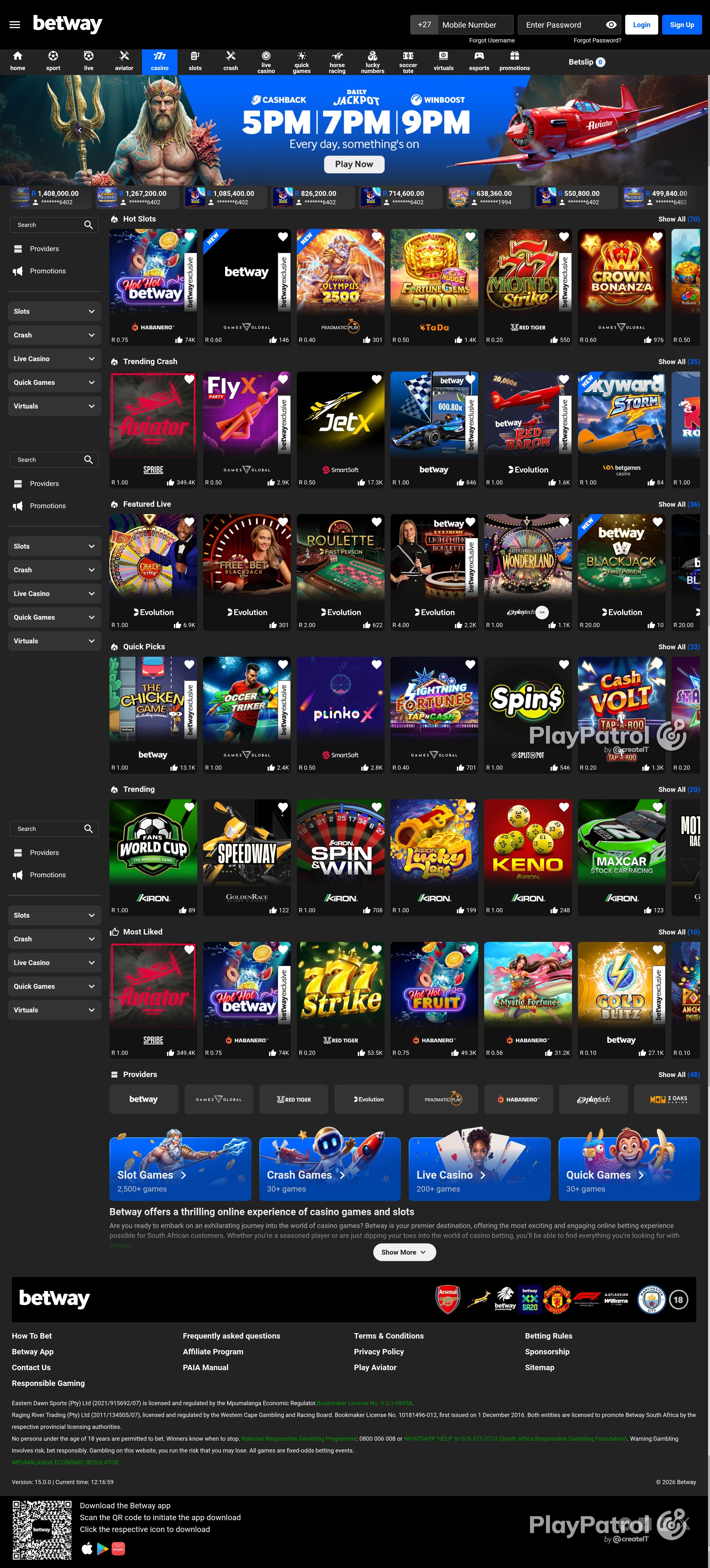 Full capture of betway.co.za recorded during the scan