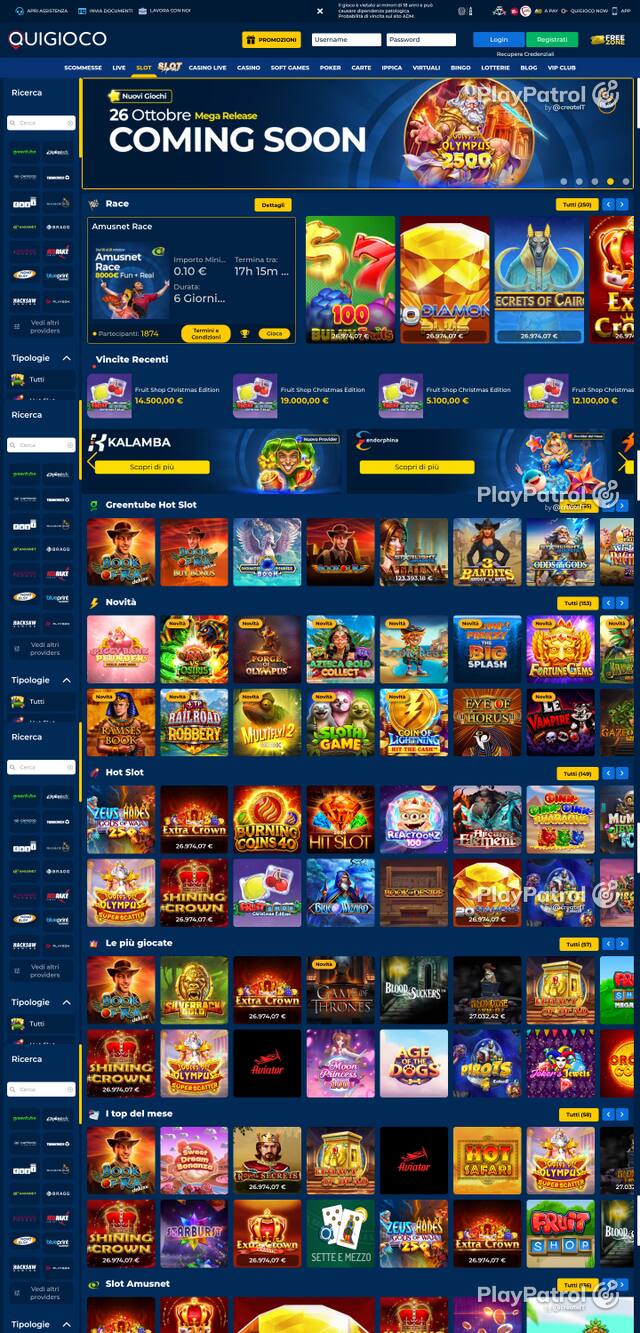 Capture of the front page of Quigioco (quigioco.it) on 21 October 2026