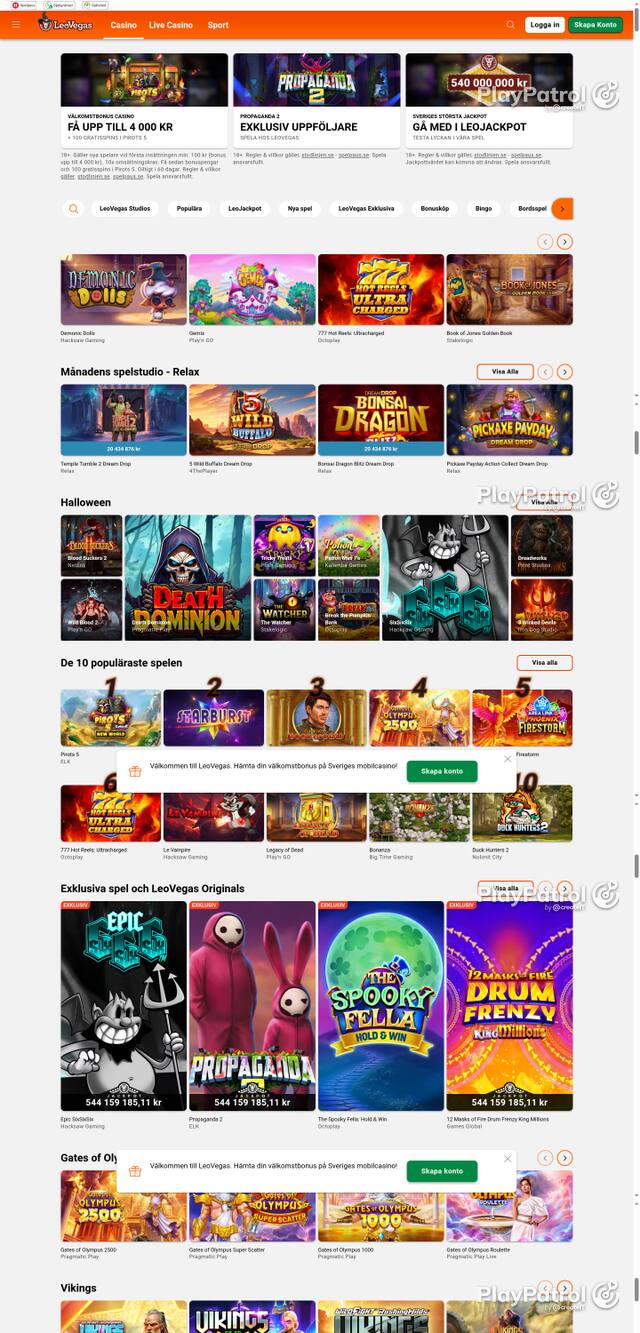 Capture of the front page of leovegas.com (leovegas.com) on 21 October 2026