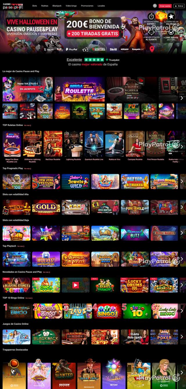 Capture of the front page of Casino Pause and Play (casinopauseandplay.es) on 10 October 2026