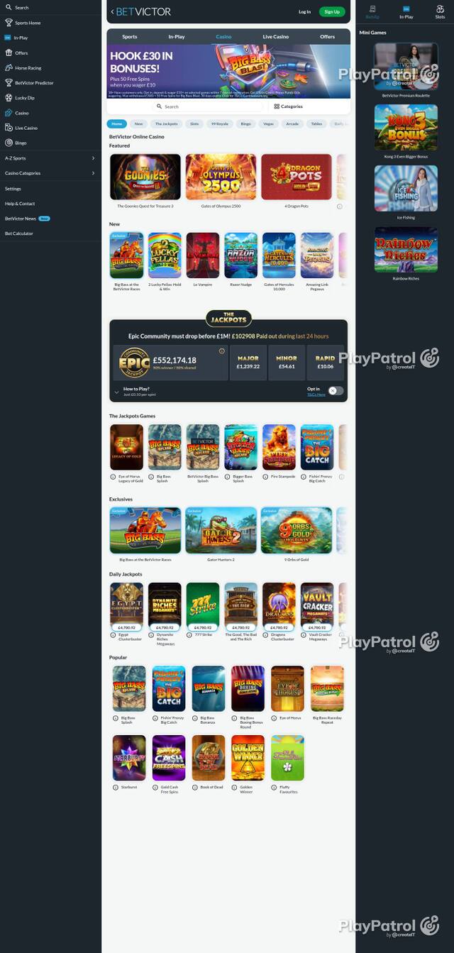 Capture of the front page of BetVictor Casino (betvictor.com) on 3 October 2026