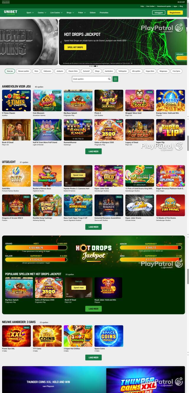 Front page of Unibet as captured on 29 October 2026