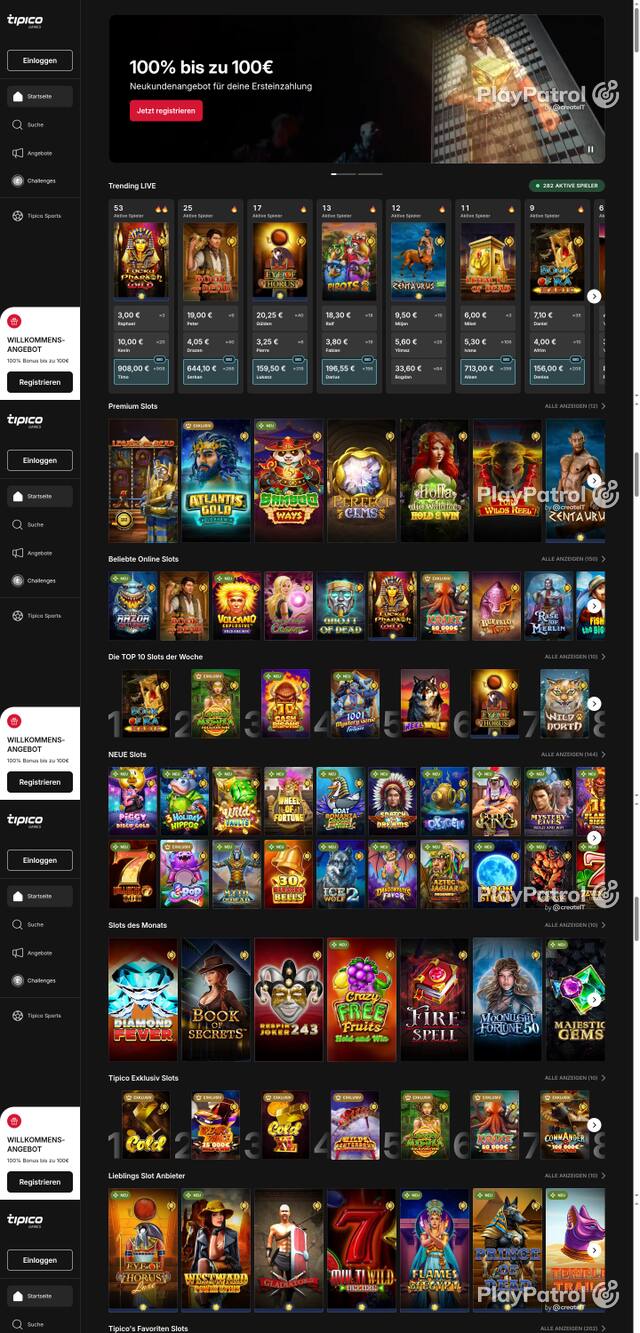 Capture of the front page of Tipico Games (games.tipico.de) on 13 October 2026