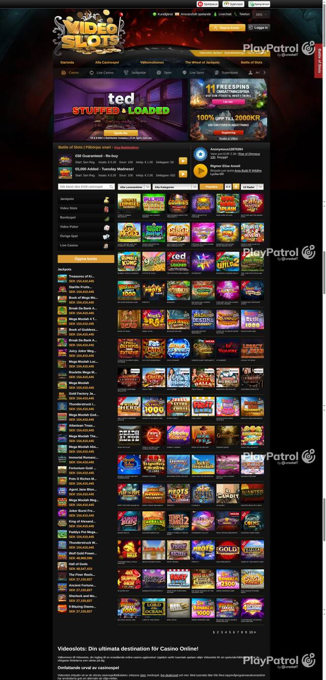 Capture of the front page of videoslots.com (videoslots.com) on 20 October 2026