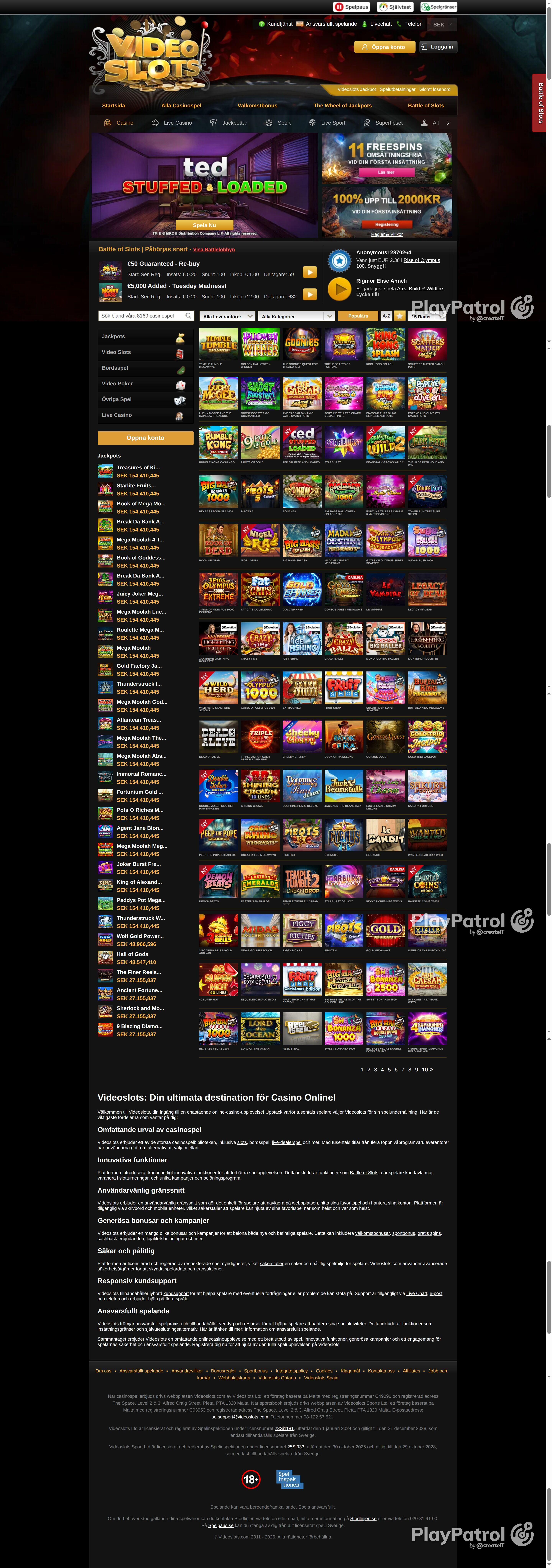 Full capture of videoslots.com recorded during the scan