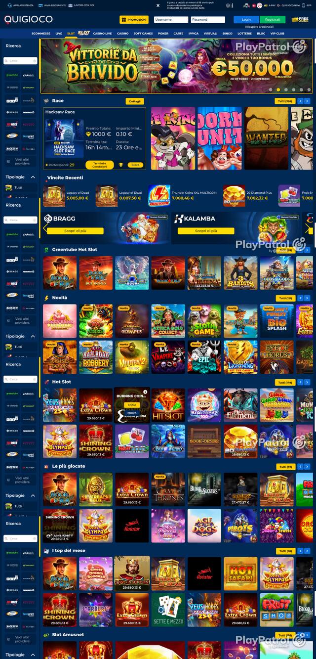 Capture of the front page of Quigioco (quigioco.it) on 26 October 2026