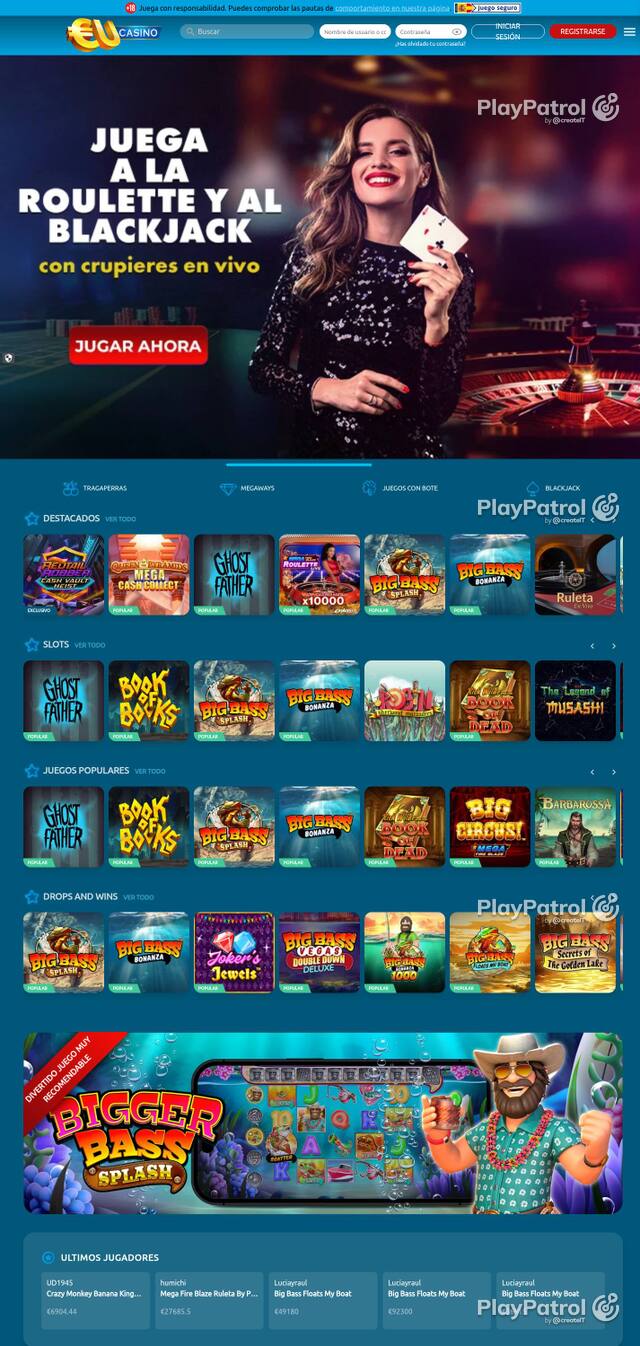 Capture of the front page of EU Casino (eucasino.es) on 4 October 2026