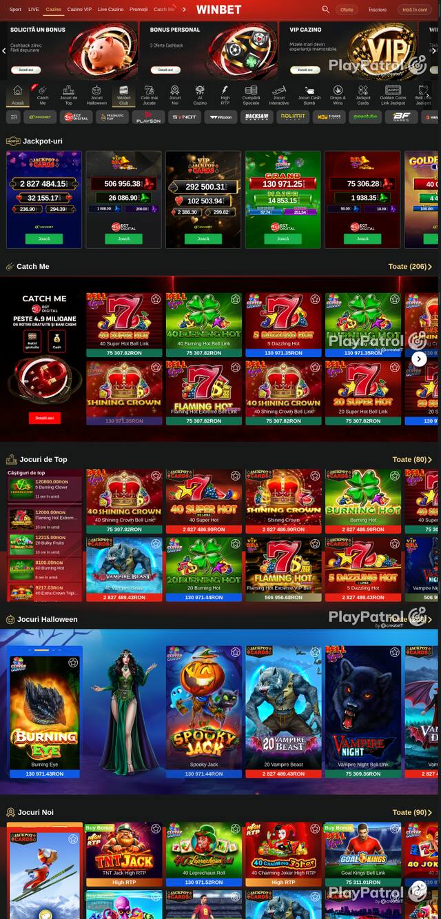 Capture of the front page of Winbet (winbet.ro) on 16 October 2026