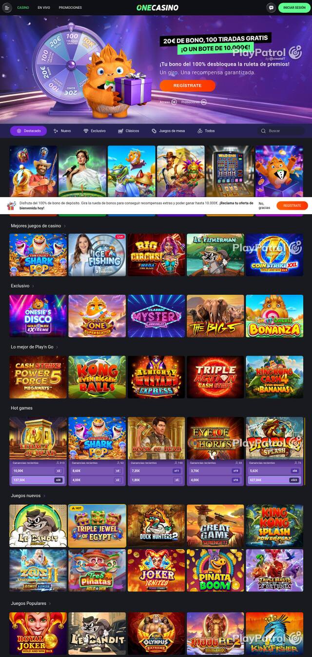 Homepage capture of One Casino recorded during the scan