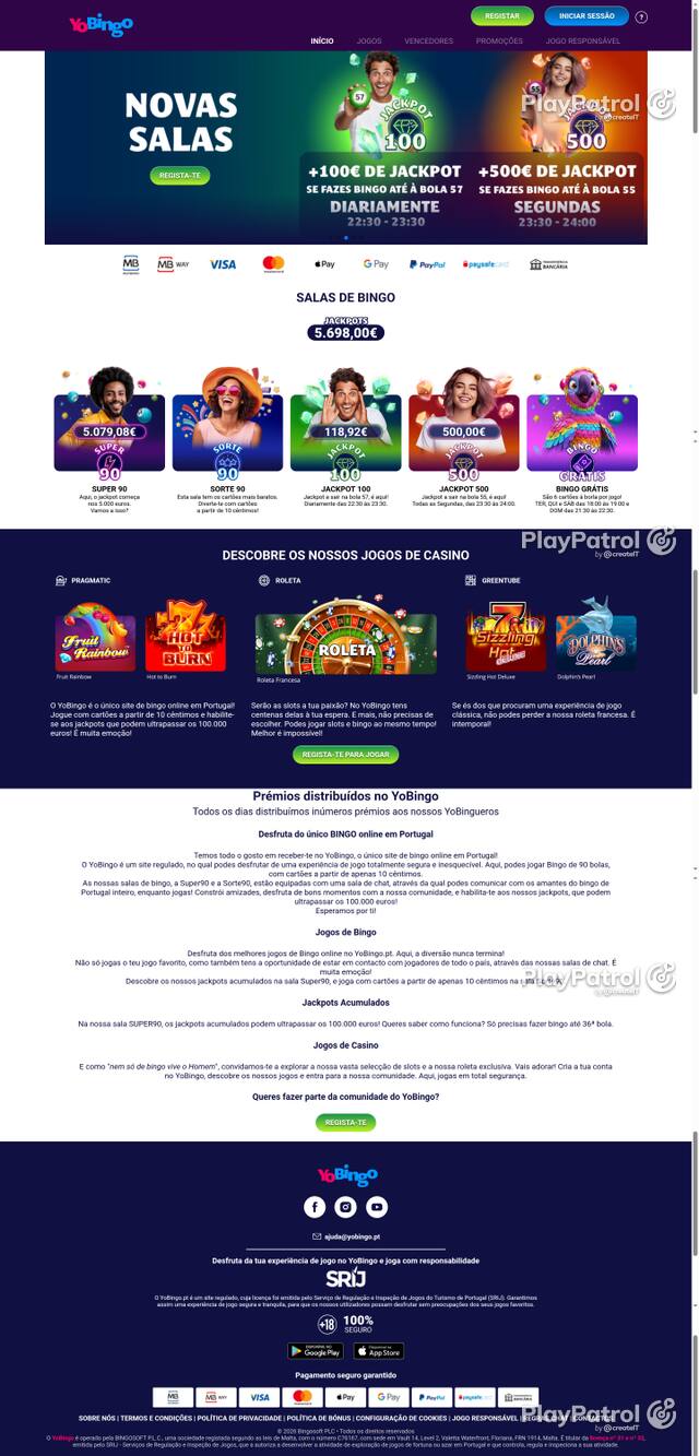 Capture of the front page of yobingo.pt (yobingo.pt) on 17 October 2026