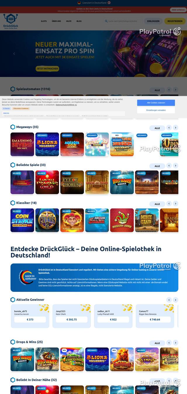 Homepage capture of DrückGlück recorded during the scan