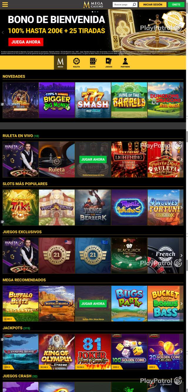 Capture of the front page of Mega Casinos (megacasinos.es) on 13 October 2026