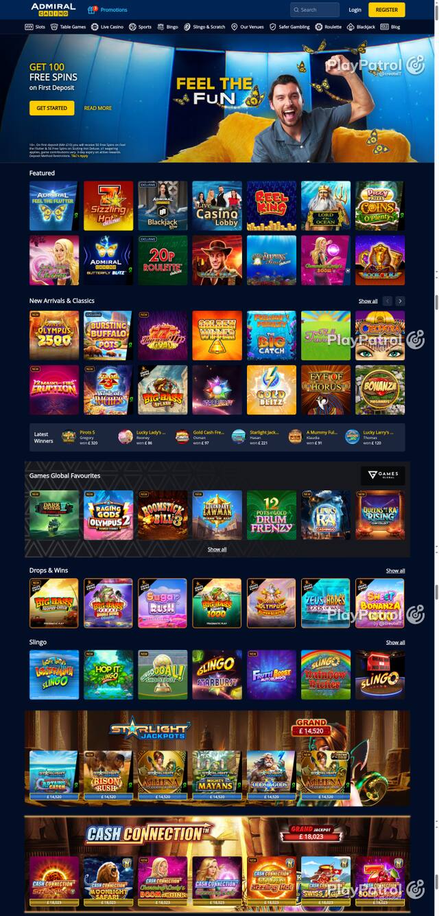 Capture of the front page of Admiral Casino (admiralcasino.co.uk) on 6 October 2026