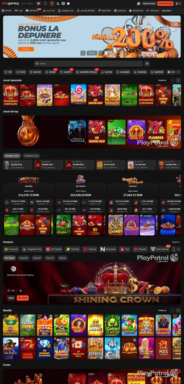 Capture of the front page of Totogaming (totogaming.ro) on 7 October 2026