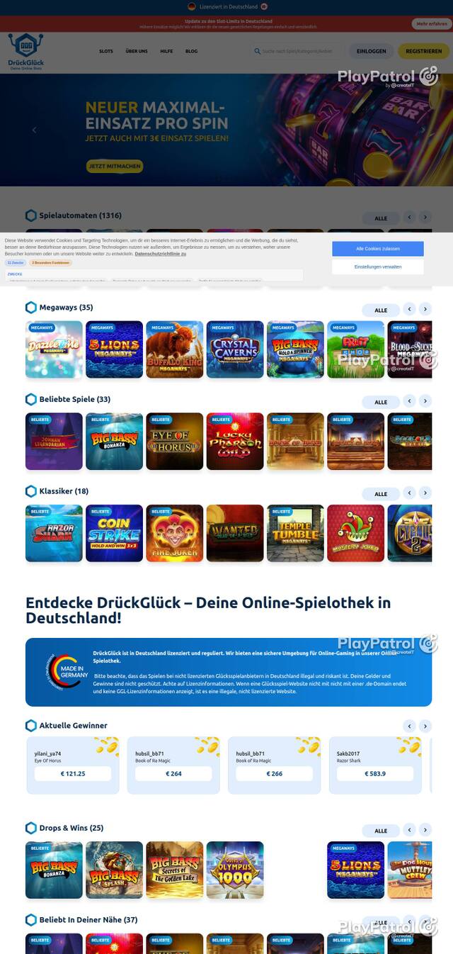 Homepage capture of DrückGlück recorded during the scan