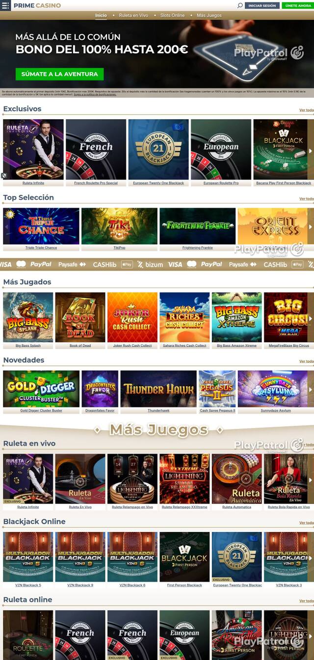 Capture of the front page of Prime Casino (primecasino.es) on 4 October 2026