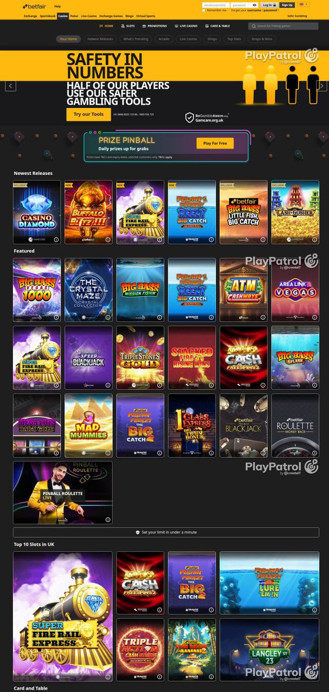 Homepage capture of Betfair Casino recorded during the scan