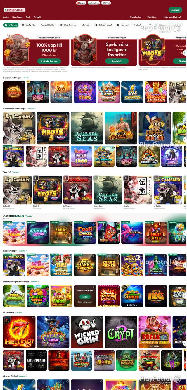 Capture of the front page of casinostugan.com (casinostugan.com) on 25 October 2026