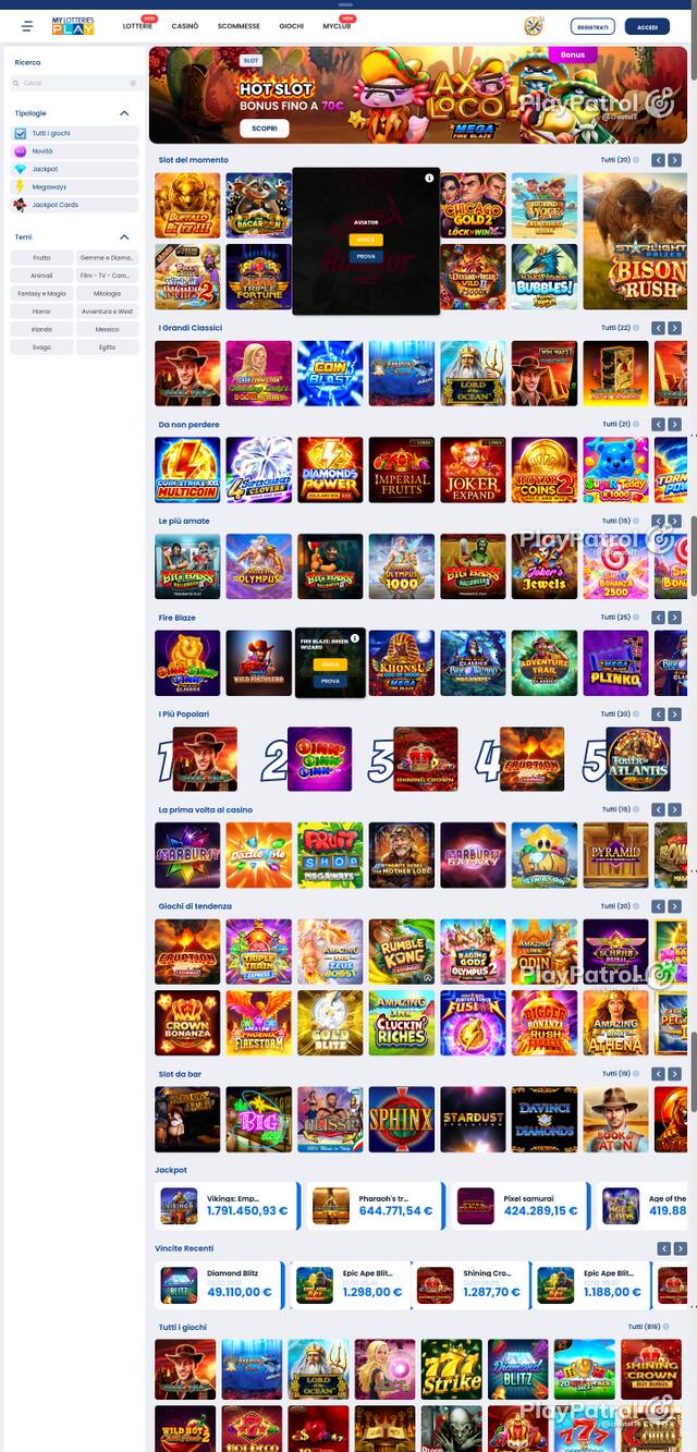 Capture of the front page of MyLotteries (mylotteriesplay.it) on 13 October 2026
