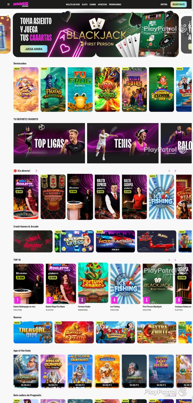 Capture of the front page of Yaass Casino (yaasscasino.es) on 13 October 2026