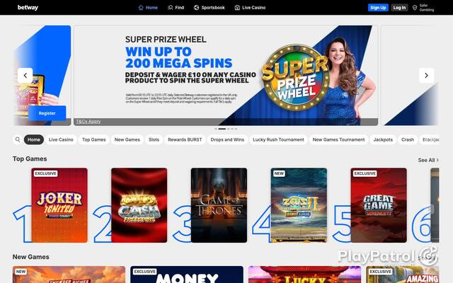 Homepage capture of Betway Casino recorded during the scan